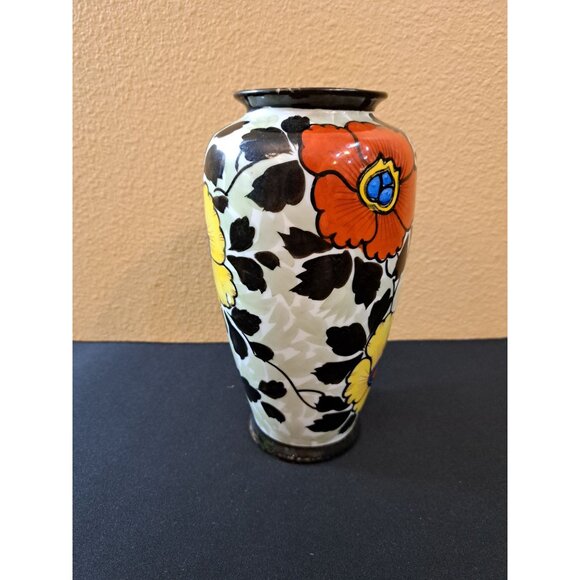 Vintage Japanese Ceramic Vase With Hand-Painted Floral Design Stamped TA - Picture 3 of 7